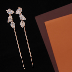 Korean Gold/Silver/Rosegold Plated Leaves Shaped Chain Dangle Earring-KRNER 3665