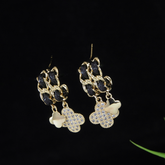Korean Gold Plated Black and White Coloured Clover Drop Earring
