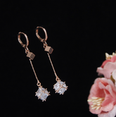 Korean Gold/Silver/Rosegold Plated Cube Crystal CZ Long Dangle Earring