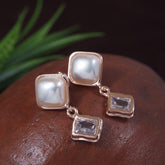 Korean Gold/Silver/Rosegold Plated Square Shaped white Pearl Drop Earring