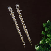 Korean Gold/Silver Plated Baguette Ribbon Pearl Chain Earring