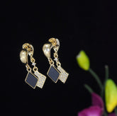 Korean Gold Plated White and Black Coloured Geometric Shaped Drop Earring
