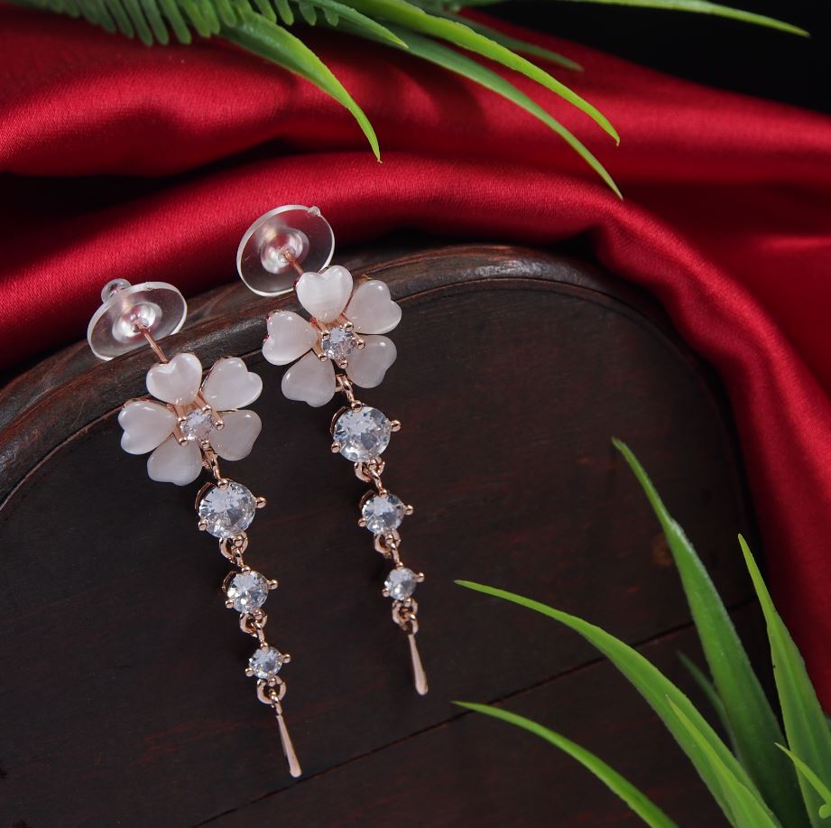 Korean Gold/Silver/Rosegold Plated Floral Dangler Earring-KRNER 3745