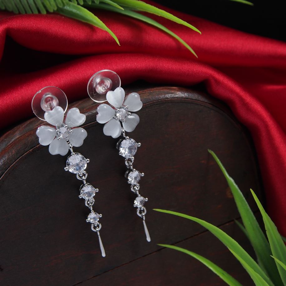 Korean Gold/Silver/Rosegold Plated Floral Dangler Earring-KRNER 3745