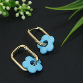 Korean Gold Plated Marbled Colourful Floral Hoops Earring