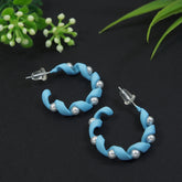 Korean Blue, Green, Purple and White Twisted Pearl Hoops Earring