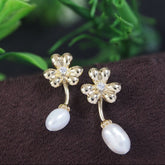 Korean Flower Pearl Drop Earring