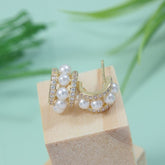 Korean Half Hoop Pearl Stud Earring