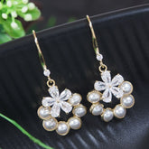 Korean Crystal Flower Pearl Drop Earring
