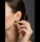 Silver Plated Semi Circle Shaped Enamel Artwork Design With Beads Fashion Antique Earring