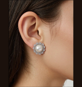 Korean Gold/Silver/Rosegold Plated CZ Baguatte Pearl Stud Earring