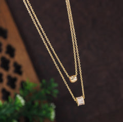 Gold/Rosegold Plated Multi Layered Ceramic Barrel Link Cubic Zirconia Necklace - NK 4290
