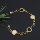 Stainless Steel Gold/Silver Plated Black and White Disc Charm Bracelet