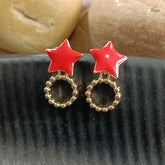 Gold Plated Star Enamel Work With Ring Shaped Design Western Fashion Earring