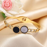 Stainless Steel Gold/Rosegold Plated White & Black Disc Kada