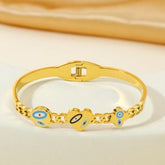 Stainless Steel Gold/Rosegold Plated Geometric Evil Eye Kada
