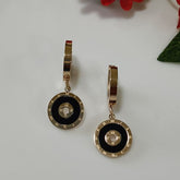 Stainless Steel Rosegold Plated Green, Black & White Coloured Round Drop Earring