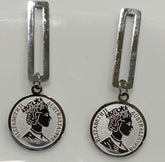 Stainless Steel Gold/Rosegold/Silver Plated Hanging Queen Elizabeth Portrait Coin Drop Earring