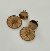 Stainless Steel Gold/Rosegold Plated Queen Elizabeth Portrait Coin Drop Earring