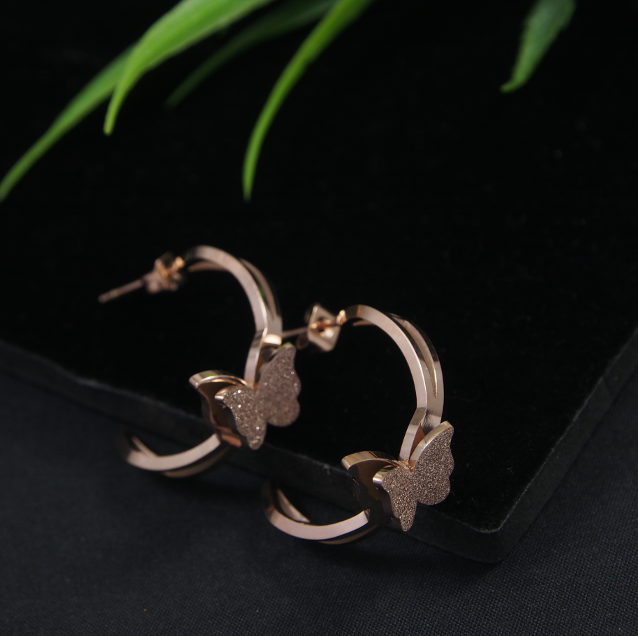 Stainless Steel Gold/Rosegold/Silver Plated Butterfly Cuff Hoops Earring-STNER 2941