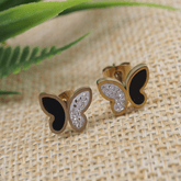 Stainless Steel Rosegold Plated Red/Black Coloured Butterfly Shaped Stud Earring