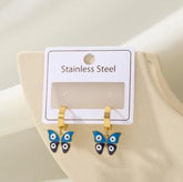 Stainless Steel Gold/Rosegold Plated Butterfly Evil Eye Hoops Earring