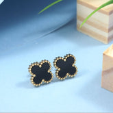 Stainless Steel Anti Tarnish Black and White Clover Stud Earrings