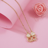 Stainless Steel Gold/Rosegold/Silver Plated CZ Fashion Four-Leaf Clover Necklace Heart-Shaped Folding Magnetic Pendant- STNK 3928