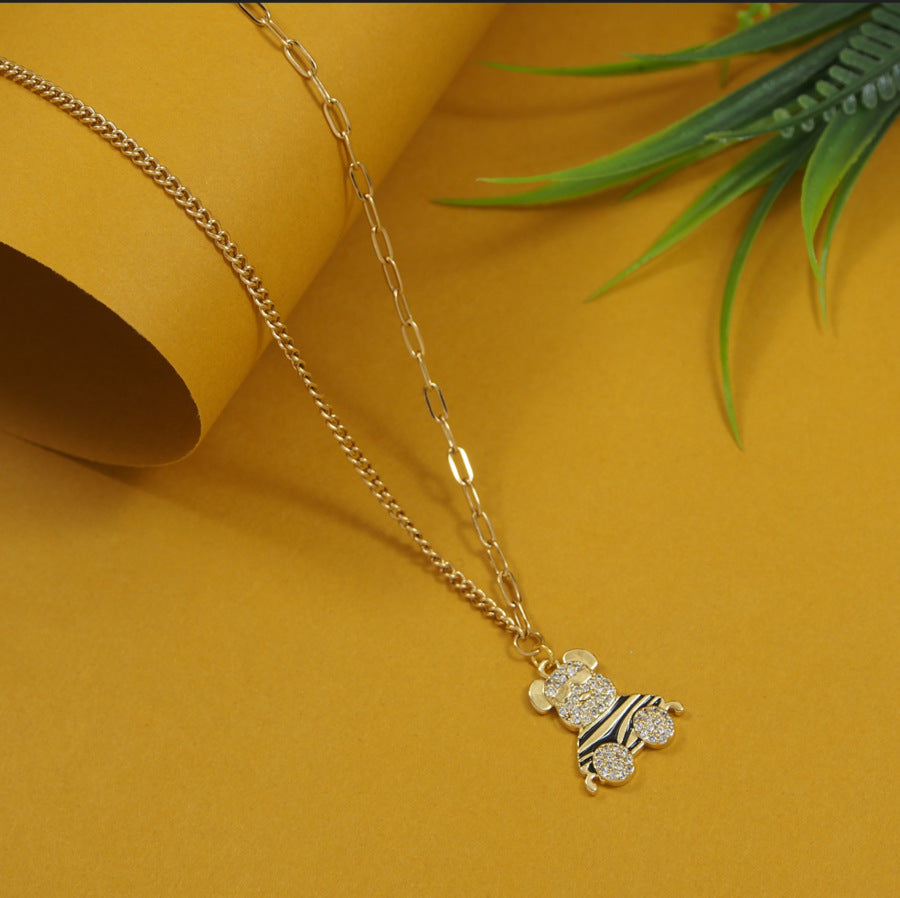 Stainless Steel Gold/Rosegold Plated Bear Pendent Necklace- STNK 3971
