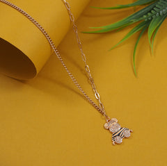 Stainless Steel Gold/Rosegold Plated Bear Pendent Necklace- STNK 3971