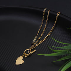 Stainless Steel Gold/Rosegold Plated Heart Shaped Toggle Clasp Necklace- STNK 3983