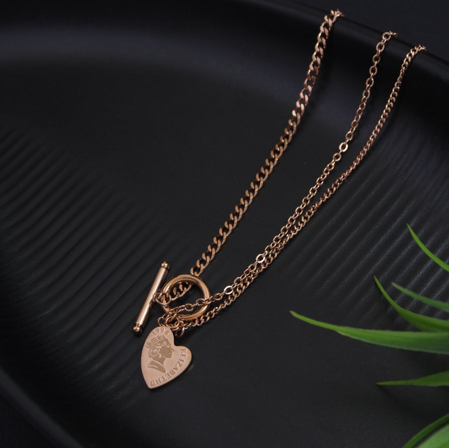 Stainless Steel Gold/Rosegold Plated Heart Shaped Toggle Clasp Necklace- STNK 3983