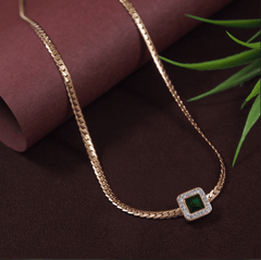 Stainless Steel Gold/Rosegold Plated Green Stone Studded Geometric Charm Chain Pendant- STNK 3936