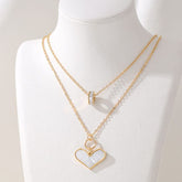 Stainless Steel White Shell Heart Layer Nacklace