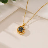 Stainless Steel Black &White Flower Pendent Necklace