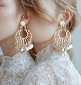 Silver / Gold Plated Circular Design With Hanging Charms Drop Earring