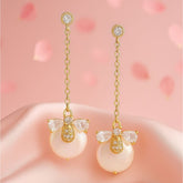 24 Carat Guaranteed Gold Plated Chain Dangling Freshwater Natural Cultural Pearl With American Diamond Fashion Drop Earring- PER 2113