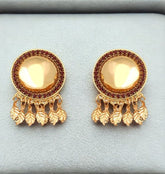 Gold Plated Red / Green Diamond Circle Shaped Dangling Leaves Drop Earring