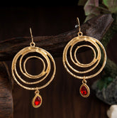Gold Plated Multiple Circle Shaped With Dangling Stone Fashion Western Earring