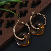 Gold Plated White and Brown Colour Floral Hoops Earring