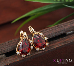 Gold Plated Red/White Cubic Zirconia Teardrop Xuping Earring- XPNGER 4575