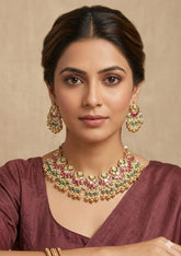 Real PEARL KUNDAN PACHE Necklace Set - Antique Necklace Set