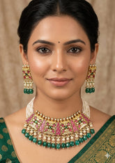 Real PEARL KUNDAN PACHE Necklace Set - Antique Necklace Set