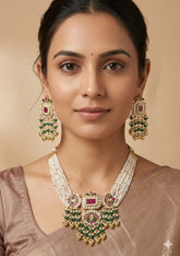 Real PEARL KUNDAN PACHE Necklace Set - Antique Necklace Set