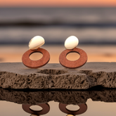 (Pack of 3 ) Gold Plated Hand Crafted Round Shaped Wooden Drop Earring