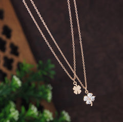 Gold/Rosegold Plated Multi Layered Cubic Zicron Four Leaf Clover Pendent Necklace- NK 4274