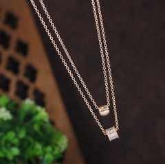 Gold/Rosegold Plated Multi Layered Ceramic Barrel Link Cubic Zirconia Necklace - NK 4290