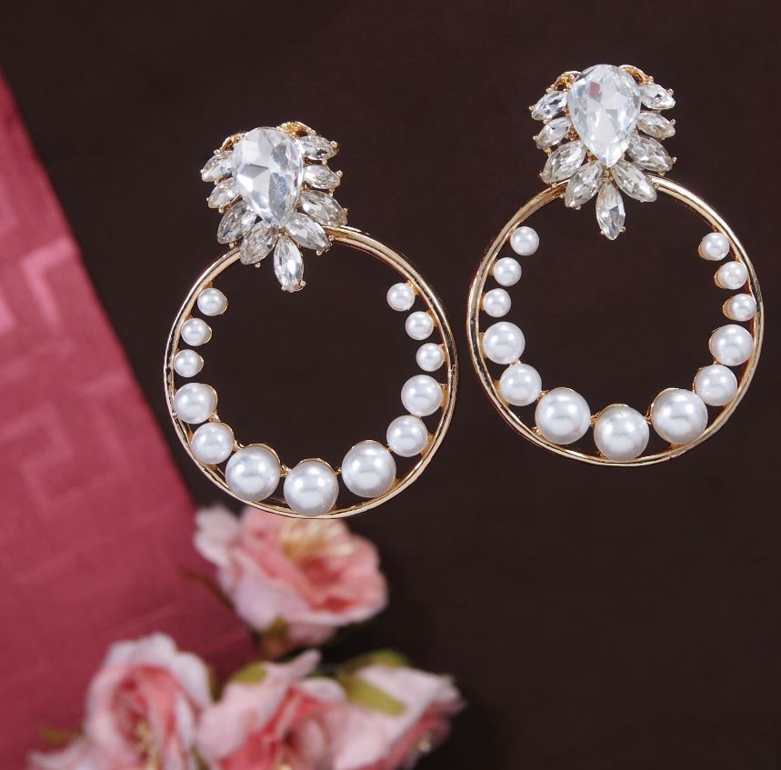 Gold Plated Exaggerated Pearl circle Shaped Western Earring-WER 3485
