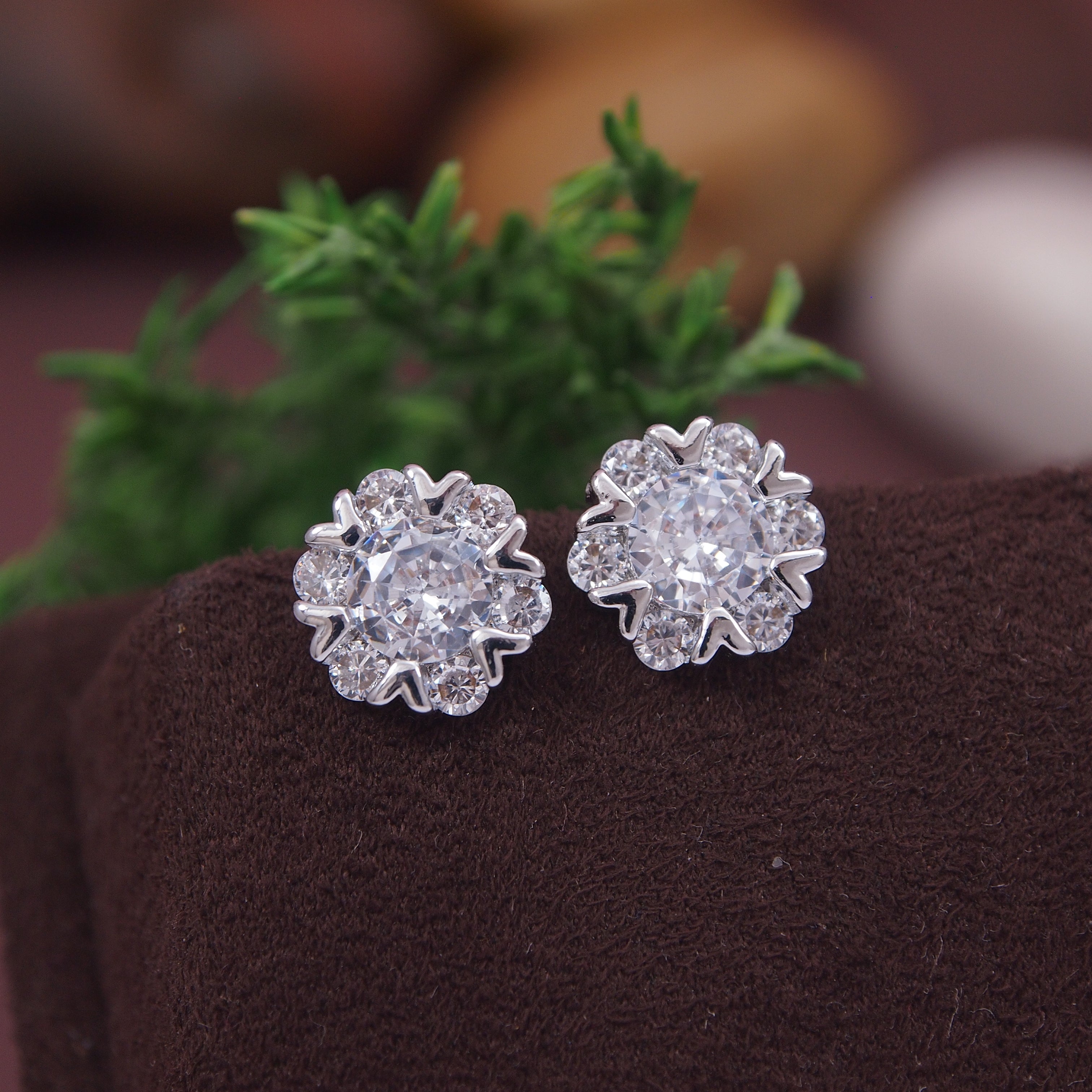 Korean Gold/Silver/ Plated CZ Stud Earring