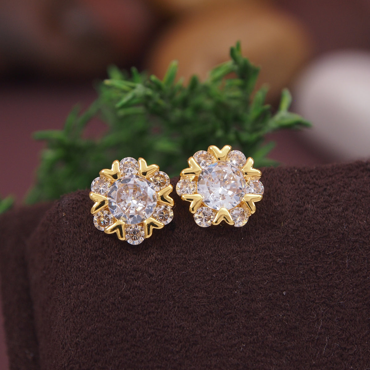 Korean Gold/Silver/ Plated CZ Stud Earring